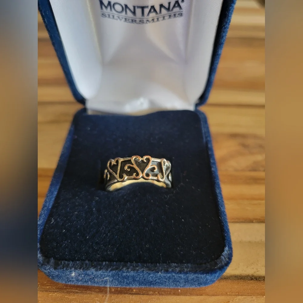 Montana Silversmiths Sterling Silver Antiqued Gold Accents Cz Stone Sz 6‎ New